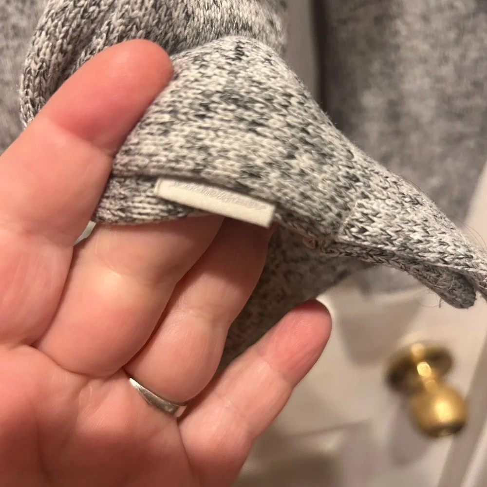 Eddie Bauer Womens Gray Marled Cowl Neck Pullover Sweater Fleece‎ Pocket Large